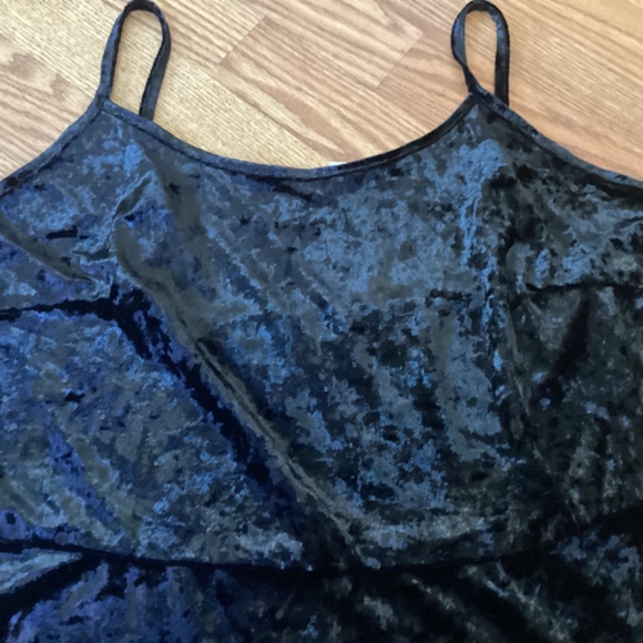 Agnes Orinda Black Crushed Velvet Spaghetti Strap Peplum Tank Top Size 2X - Picture 5 of 8